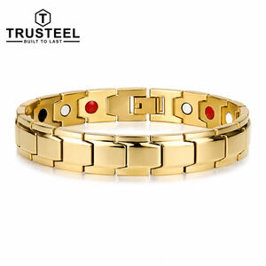 Men’s Gold Magnetic Bracelet 316L Stainless Steel Energy Therapy Link 8.5”